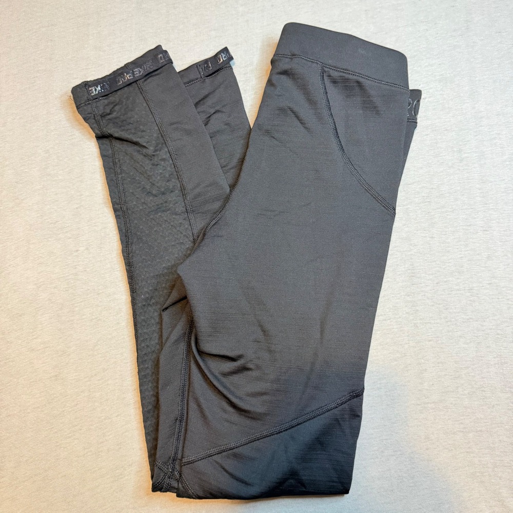 Nike Pro Hyperwarm Leggings Womens Small Black Thermal Mesh Panel Tights Gym Run